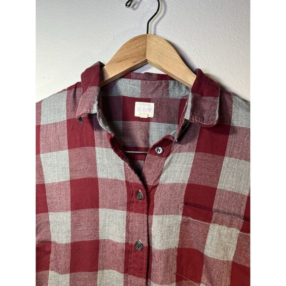 J Crew Shirt Flannel Womens Medium The Perfect Shirt Plaid Button Front Red Gray - Picture 2 of 10